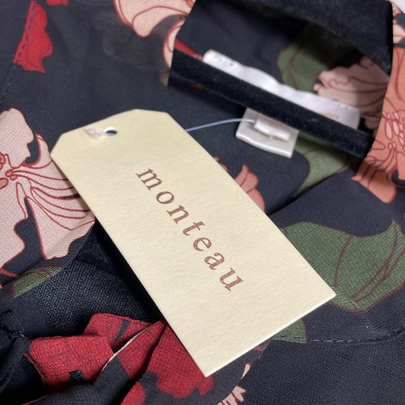 NWT Monteau Los Angeles Black Floral Long Sleeve Blouse XL - Picture 5 of 16